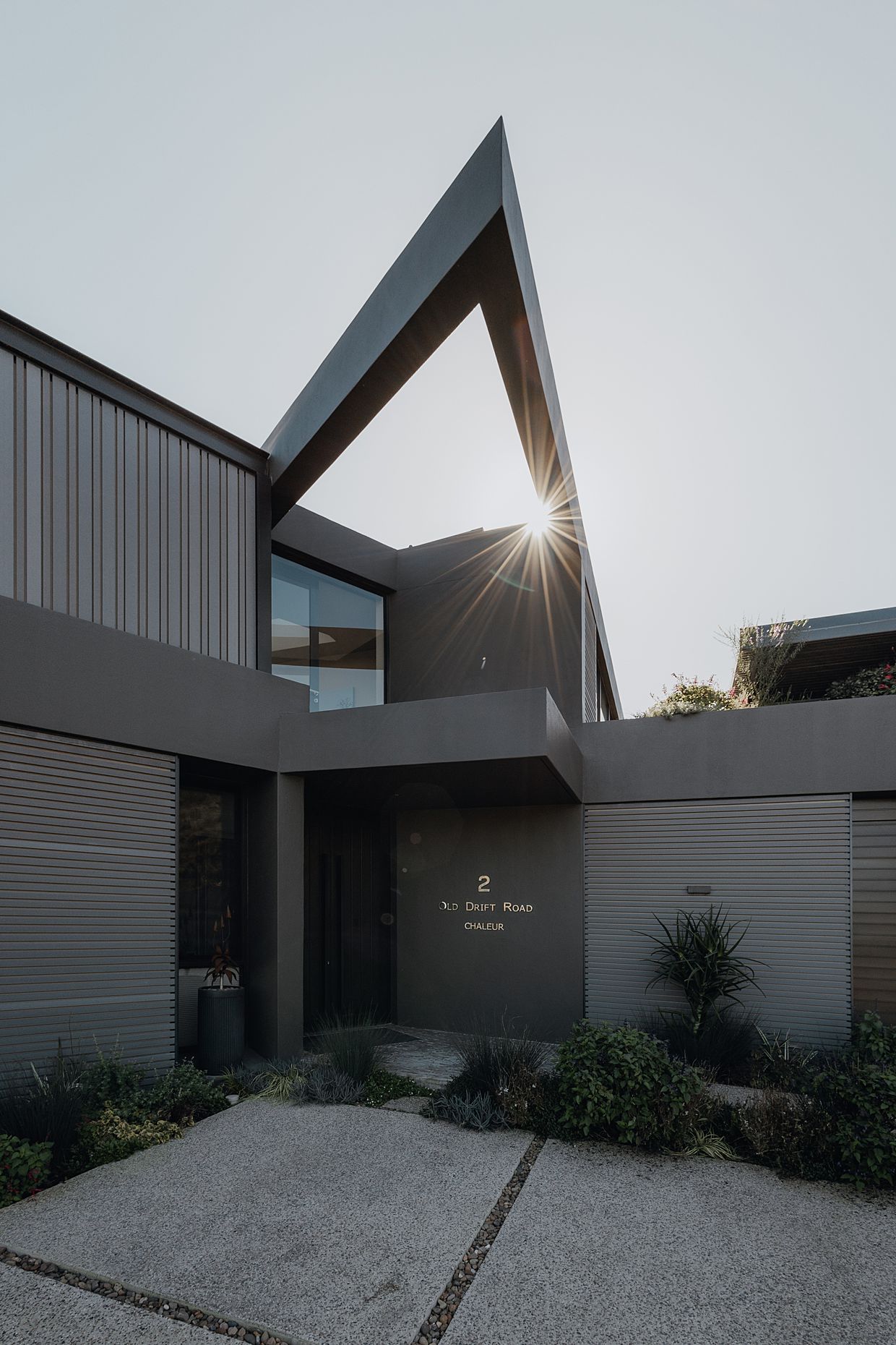 Modern architectural residential entrance way.